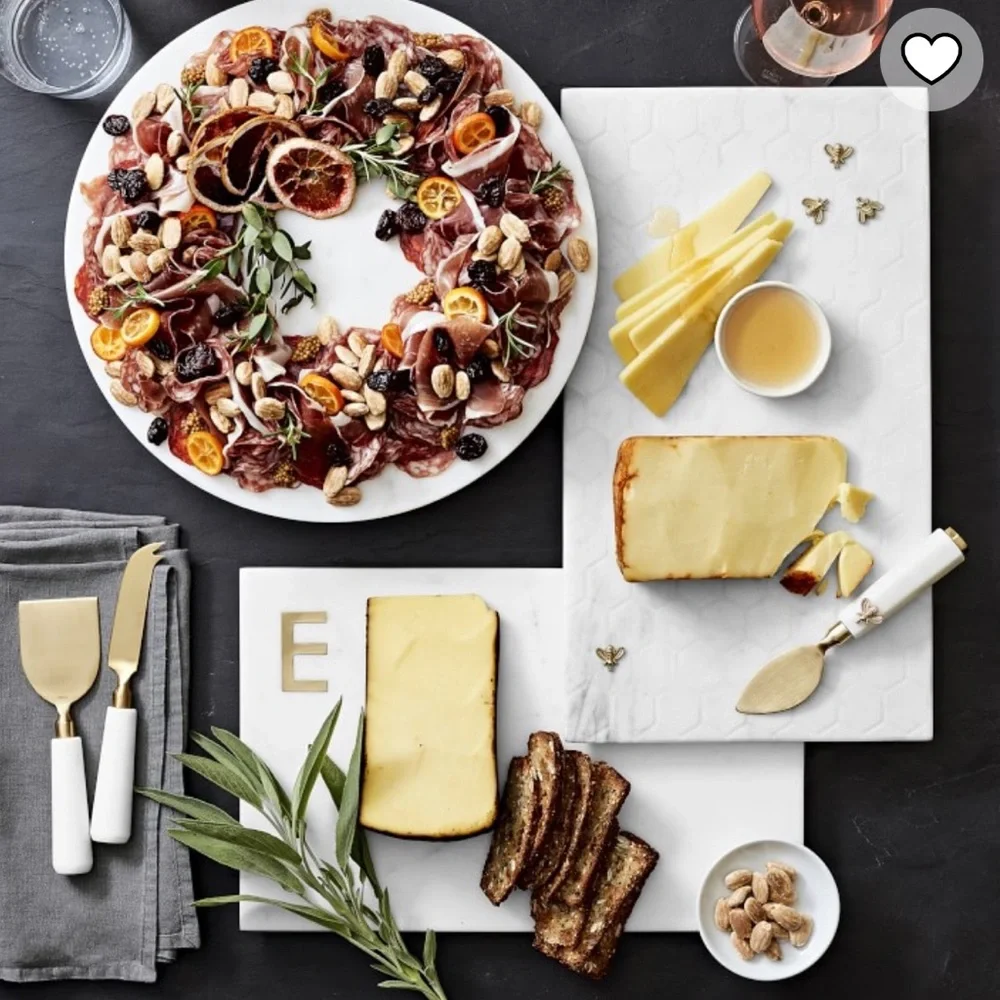 NWT Williams Sonoma Marble & Brass Monogram “H”Board